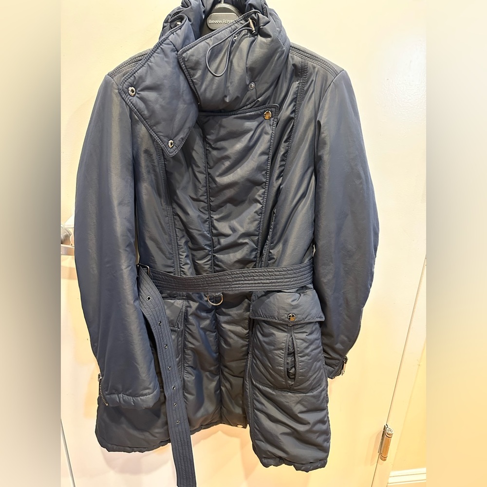 Burberry puffer belted jacket trench coat down size large l pre loved